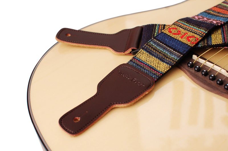 MUSIC FIRST Original Design, 2 inch width (5cm), Classic Country Style Yarn-dyed fabric & Genuine Leather Guitar Strap Electric Guitar strap - Image 4